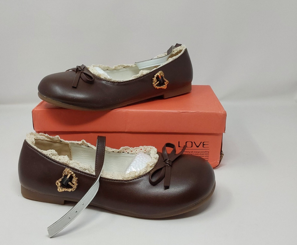 LOVE Ballet Flats Lace Trim Bow Brown Women’s Size 8 / EU 39 Cute Lolita